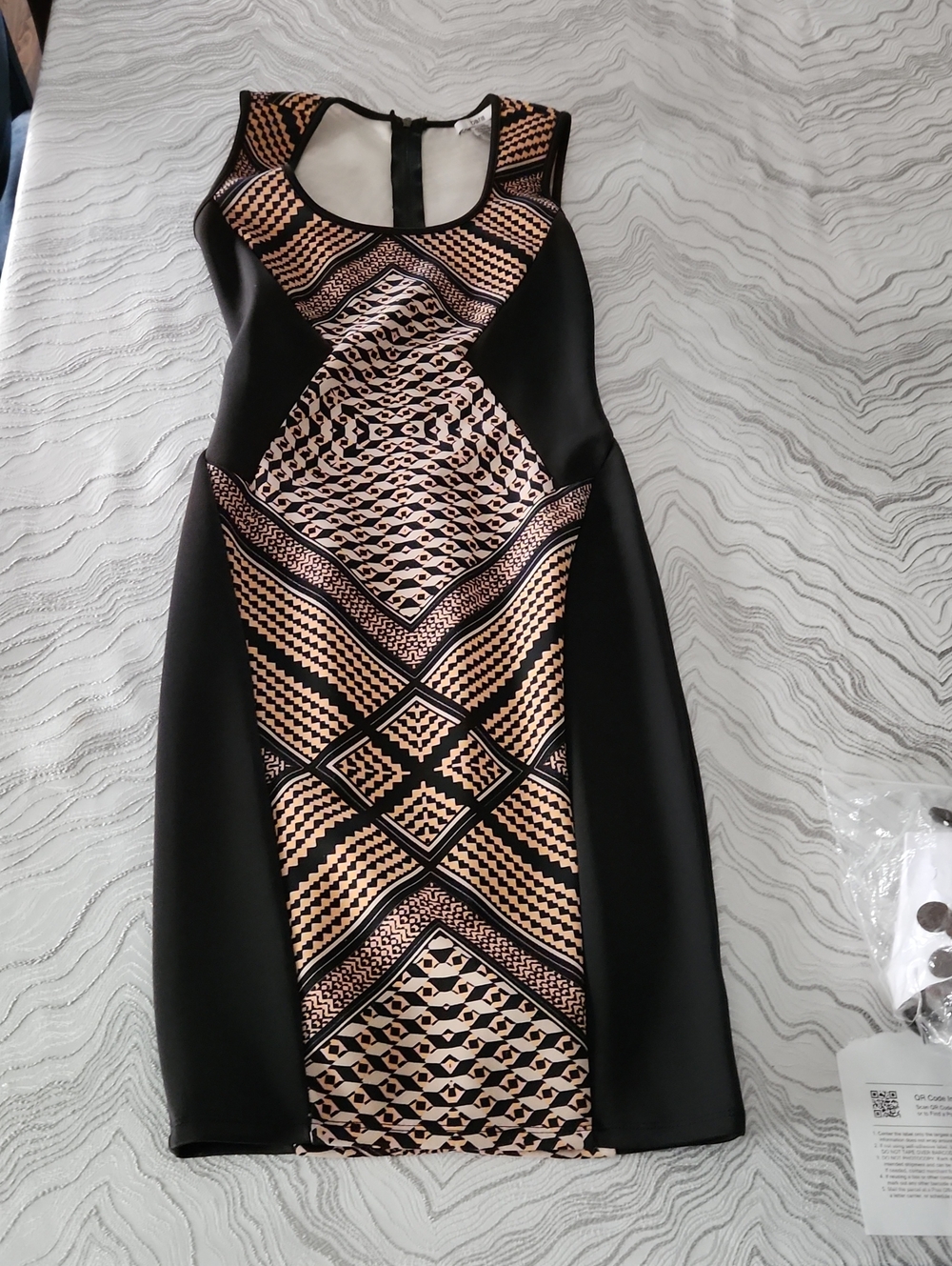 Bar III Black and Gold Geometric Sheath Dress